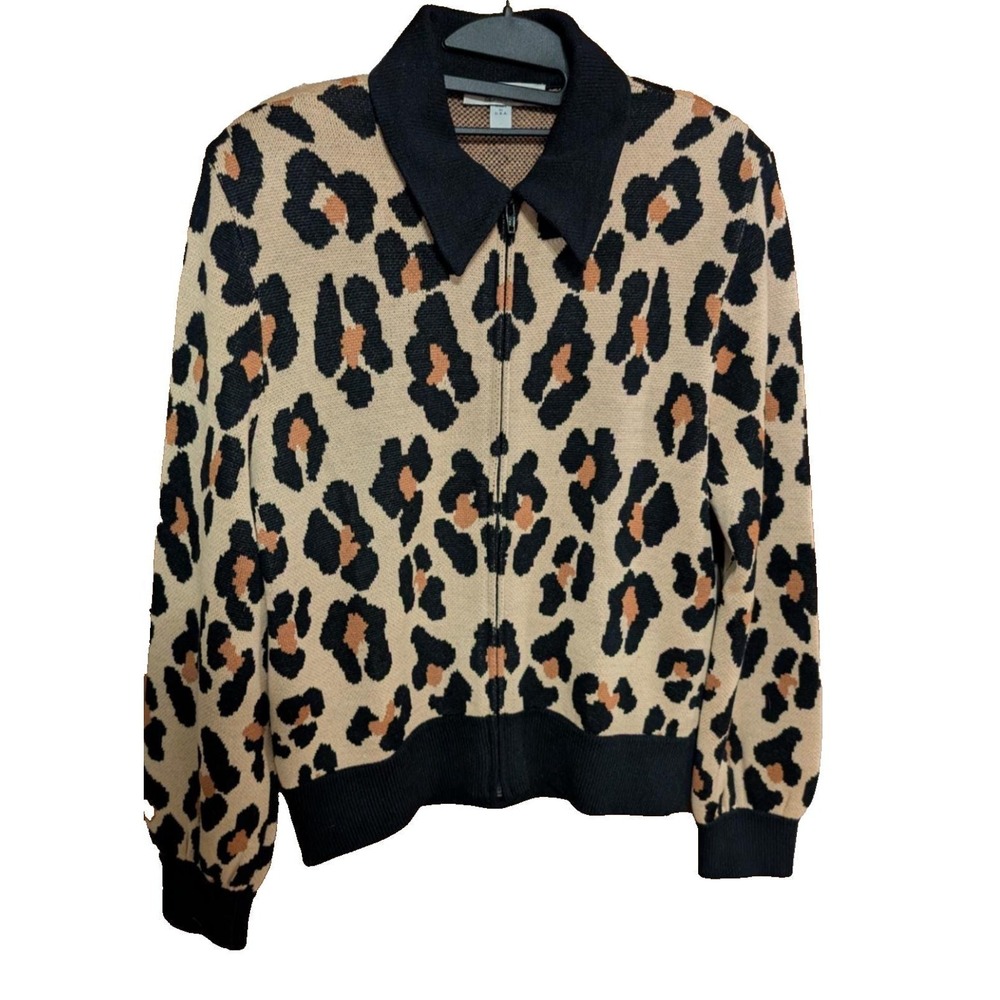 St.‎ John Separates Zip Up Jacket Animal Print LARGE EUC